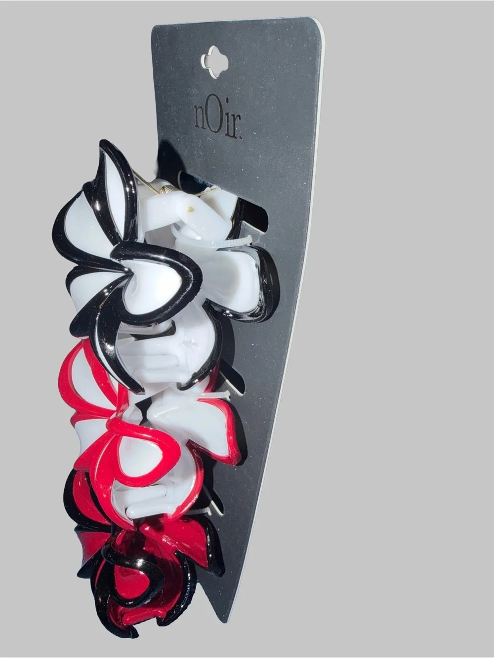 nOir Jewelry Red, White & Black Floral Hair Clip Trio